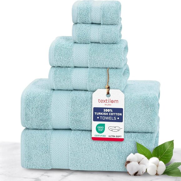 100% Turkish Cotton 6 Pcs Luxury Bath Towel Set, Soft & Absorbent Towels for Bat - Picture 1 of 6